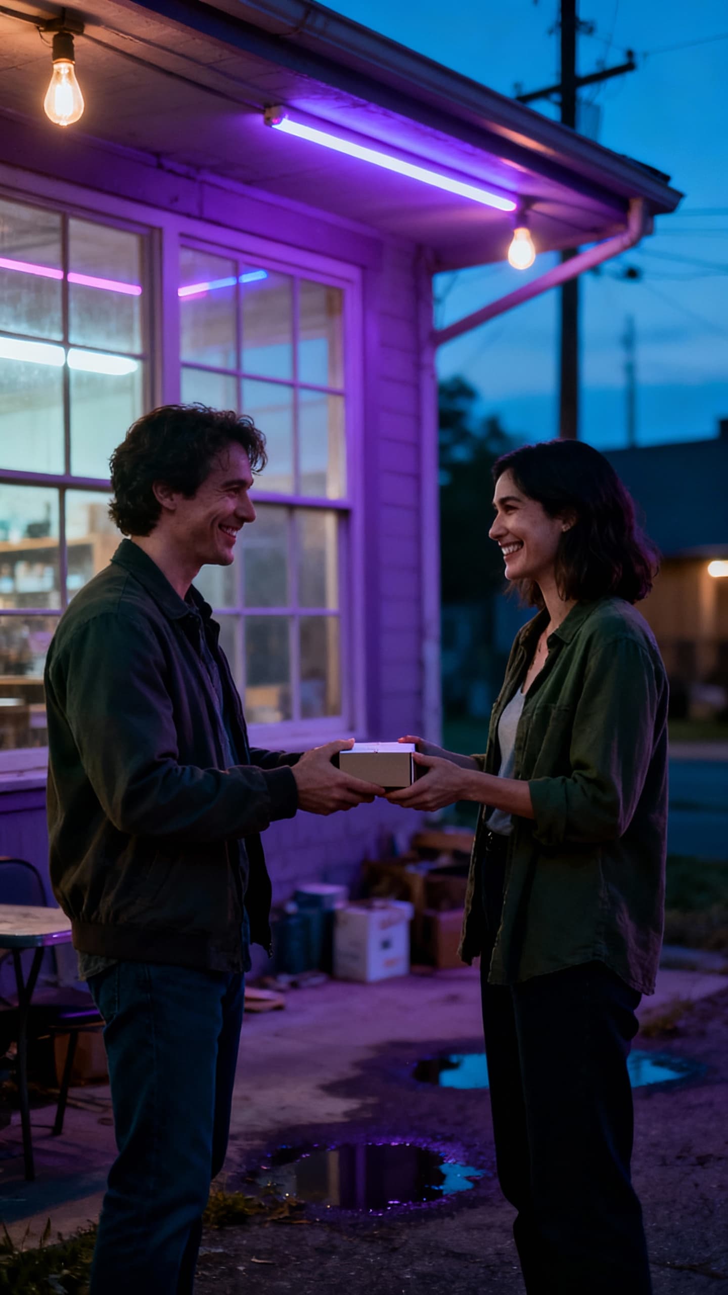 Two people meeting to exchange an item